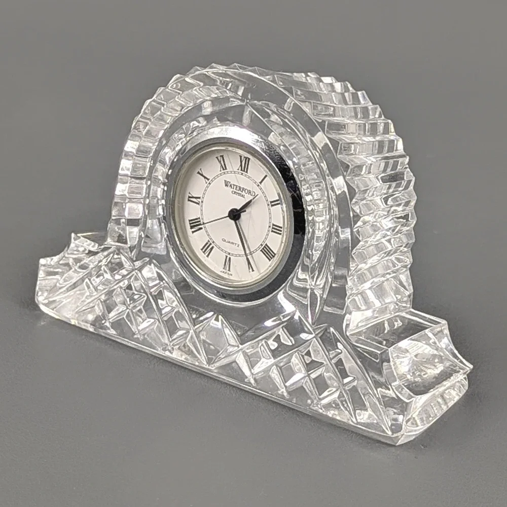 Waterford Crystal Desk Clock Quartz Mantle Style Roman Numeral Dial Japan Movt